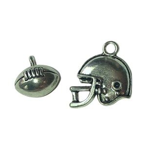 3/15.00 2pc Silver Toned Football Charm Set